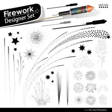 Collection of Vector Firework Rocket Explosion Effects - Design Templates Set Stock Illustration