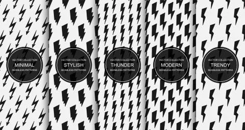 Collection of vector flash seamless patterns. Cartoon black and white design Stockillustratie