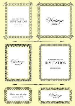 Collection of vector frames and ornaments with sample text. Stock Illustration
