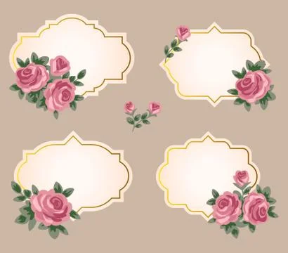 Collection of vector frames with roses in retro style Stock Illustration