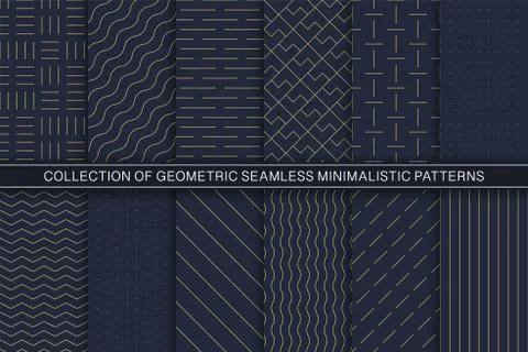 Collection of vector geometric seamless minimalistic patterns - simple goldish Stockillustratie