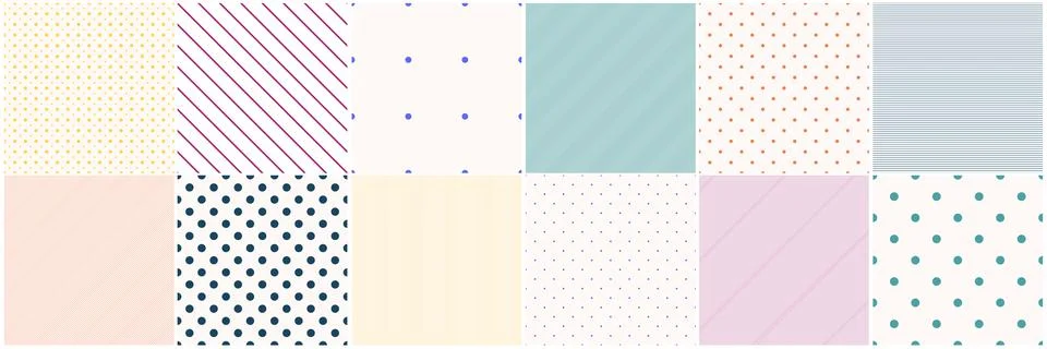 Collection of vector geometric seamless minimalistic patterns. Simple dotted  Иллюстрация