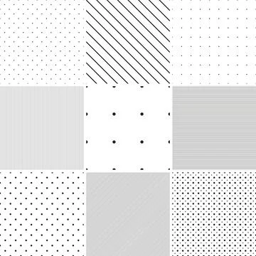 Collection of vector geometric seamless patterns. Simple dotted and striped Иллюстрация