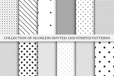 Collection of vector geometric seamless patterns. Simple dotted and striped Stock Illustration