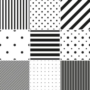 Collection of vector geometric seamless patterns. Simple dotted and striped イラスト素材