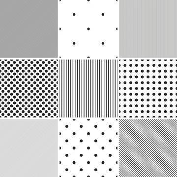 Collection of vector geometric seamless patterns. Simple dotted and striped Stock Illustration