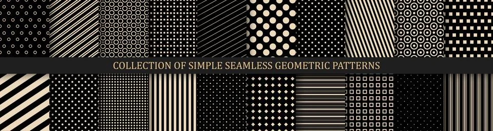 Collection of vector geometric seamless patterns. Simple striped and dotted Stock Illustration