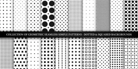 Collection of vector geometric seamless simple patterns - dotted and squared Illustrazione stock