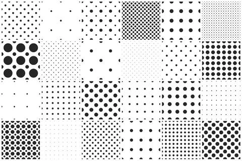 Collection of vector geometric seamless simple patterns - dotted textures 스톡 일러스트