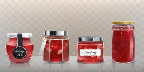 Collection of vector glass jars with jam in a realistic style Stock-Illustration