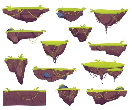 A collection of vector graphics on a white background with flying rocks and Stock Illustration