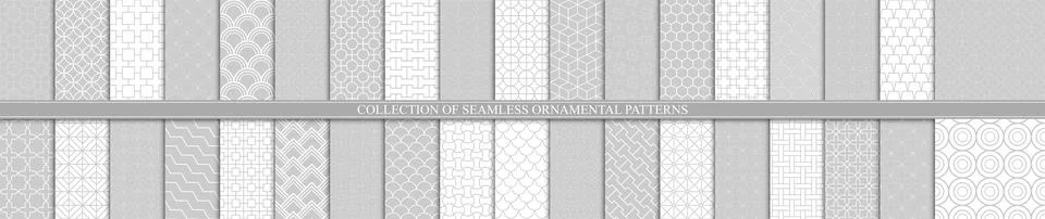 Collection of vector gray seamless geometric ornamental patterns. Oriental イラスト素材