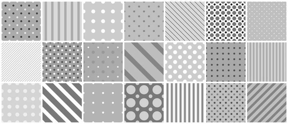 Collection of vector gray seamless patterns. Simple geometric textures - repe Stock Illustration