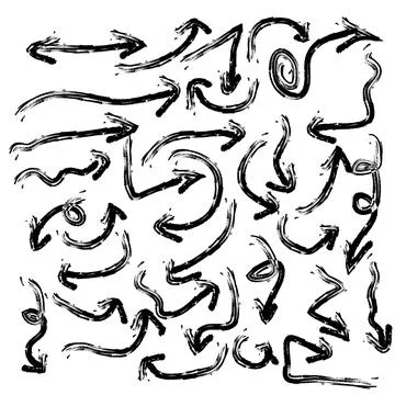 Collection of vector grunge hand drawn doodle arrows Stock Illustration