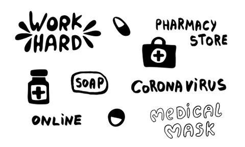 Collection of vector hand drawn medicine illustrations Stock Illustration