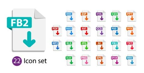 Collection of vector icons. File format extensions icons. Stock Illustration