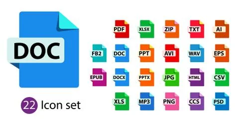 Collection of vector icons. File format extensions icons. Stock Illustration