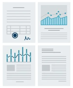 Collection vector icons paperwork in the form of business documents flat style. Stock Illustration