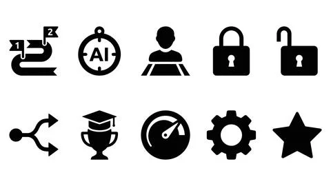 Collection of vector icons representing business, technology and achievemen.. Stock Illustration