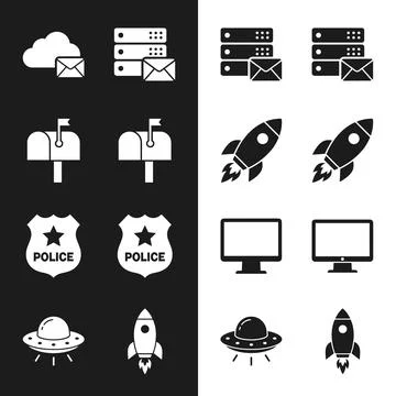 Collection of vector icons representing cloud email, server racks with enve.. イラスト素材
