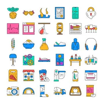 Collection of vector icons representing various objects and activities 스톡 일러스트