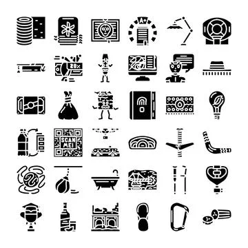Collection of vector icons representing various modern concepts Stock Illustration