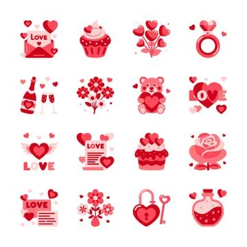 Collection of vector icons for Valentines Day. Stock Illustration