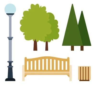 Collection vector illustration elements for urban public park in flat design. Ilustração Stock