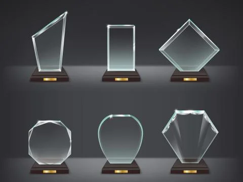 Collection vector illustration of modern glass trophies, prizes Stock-Illustration