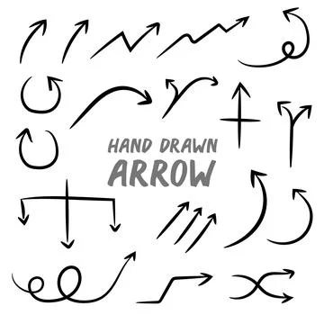 A collection of vector illustrations of arrow shapes in a hand drawn style. Stock Illustration
