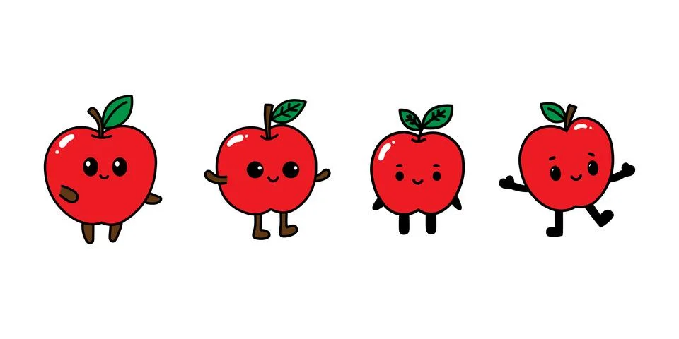 Collection of vector illustrations of cute apple fruit cartoon character ma.. Stock Illustration