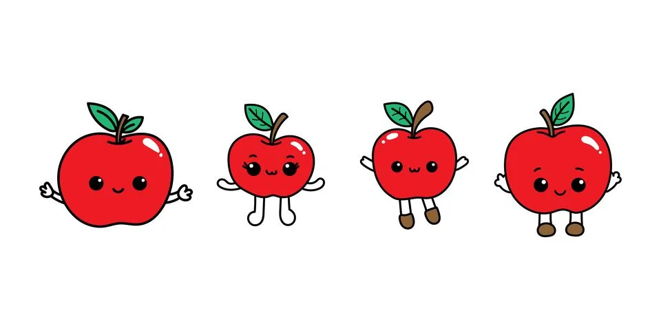 Collection of vector illustrations of cute apple fruit cartoon character ma.. Stock Illustration