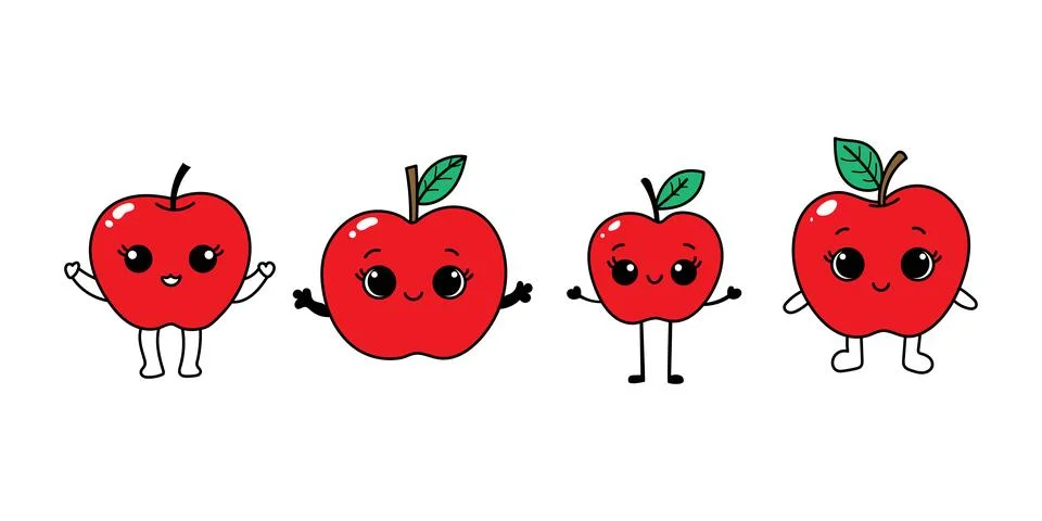 Collection of vector illustrations of cute apple fruit cartoon character ma.. Stock Illustration