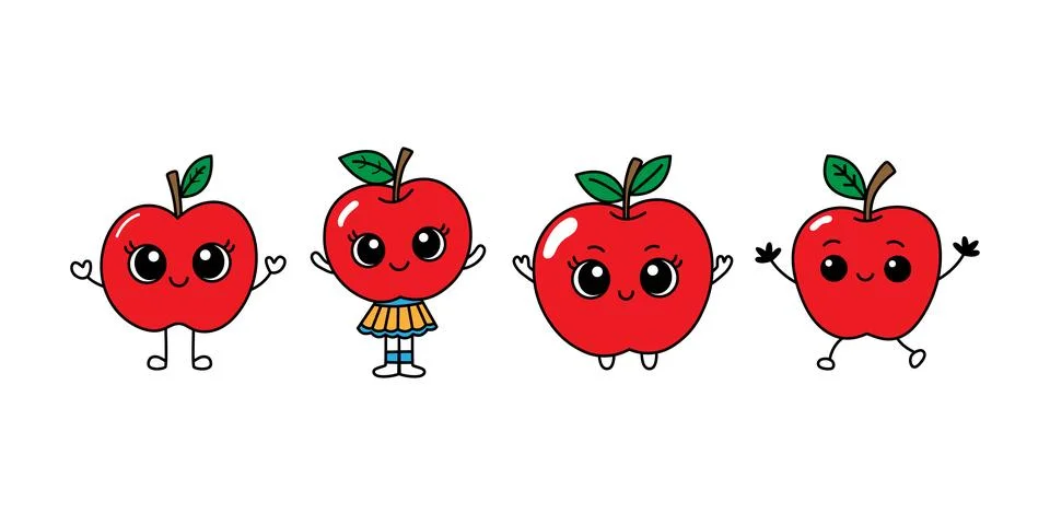 Collection of vector illustrations of cute apple fruit cartoon character ma.. Stock Illustration