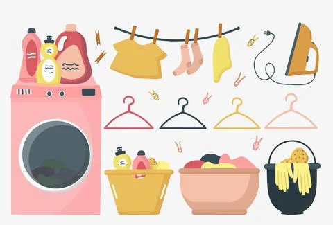 A collection of vector illustrations for dirty and clean clothes. A set of Stock Illustration