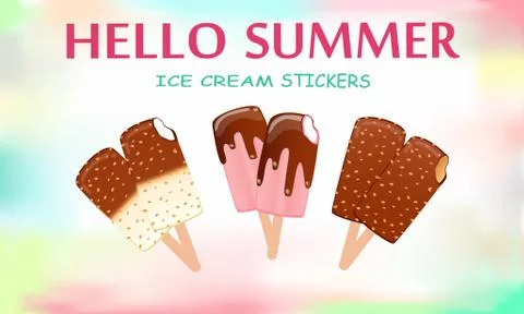 Collection of vector illustrations of ice cream. Hello summer, from the heat of  Stock Illustration