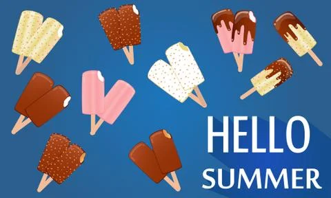 Collection of vector illustrations of ice cream. Hello summer, from the heat of  Stock Illustration