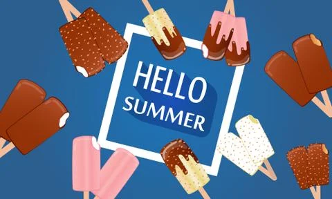 Collection of vector illustrations of ice cream. Hello summer, from the heat of  Stock Illustration