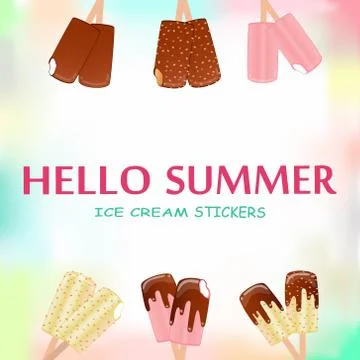 Collection of vector illustrations of ice cream. Hello summer, from the heat of  Stock Illustration
