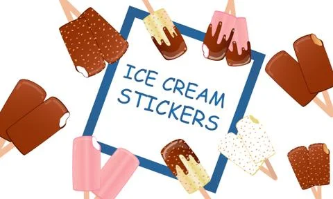 Collection of vector illustrations of ice cream. Hello summer, from the heat of  Stock Illustration