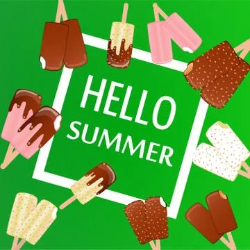 Collection of vector illustrations of ice cream. Hello summer, from the heat of  Stock Illustration