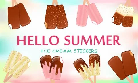 Collection of vector illustrations of ice cream. Hello summer, from the heat of  Stock Illustration