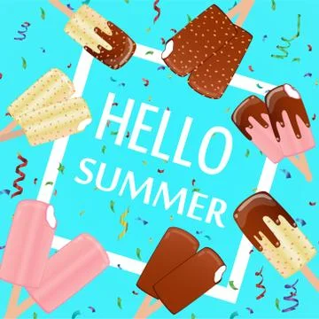 Collection of vector illustrations of ice cream. Hello summer, from the heat of  Stock Illustration