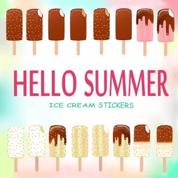 Collection of vector illustrations of ice cream. Hello summer, from the heat of  Stock Illustration