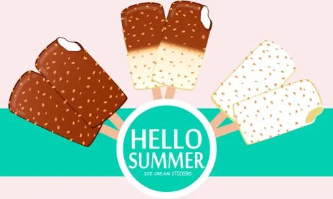 Collection of vector illustrations of ice cream. Hello summer, from the heat of  Stock Illustration