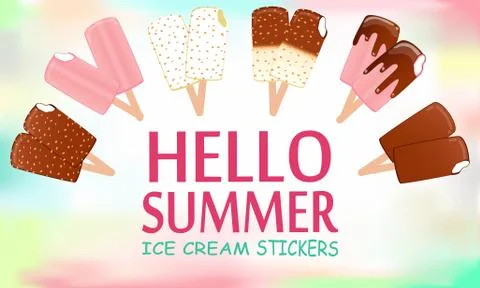 Collection of vector illustrations of ice cream. Hello summer, from the heat of  Stock Illustration