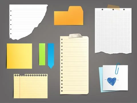 Collection of vector illustrations paper notes of various types Illustrazione stock