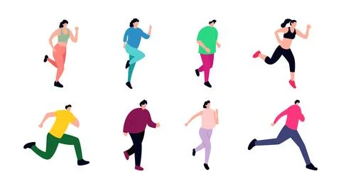 Collection of vector illustrations of people running Stock Illustration