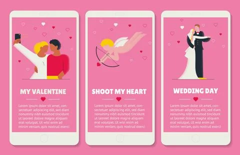 Collection of vector illustrations for Valentines day. Couple lovers flat design Stock Illustration