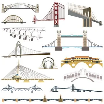 Collection of vector isolated bridges Stock Illustration